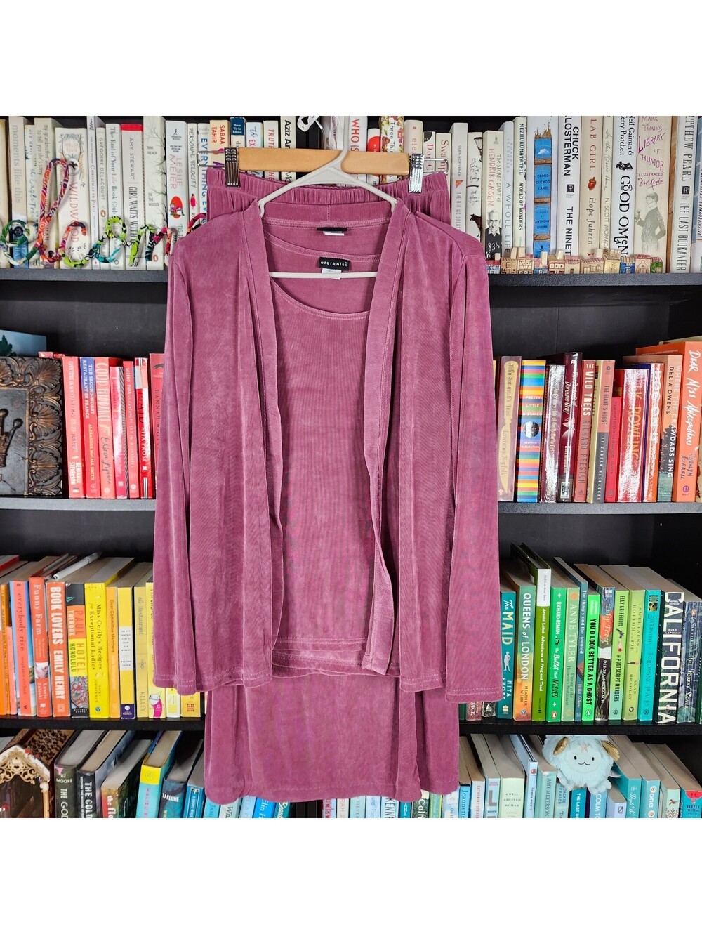 Citiknits 3 Piece Dusty Rose Acetate Knit Travel Set Small Cardigan Top Maxi